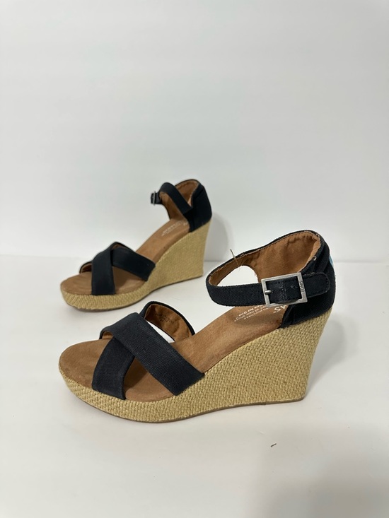 Toms Shoes - Toms Sandals 8W Black Ankle Strap Espadrille Wedge Strappy Boho Resort Coastal